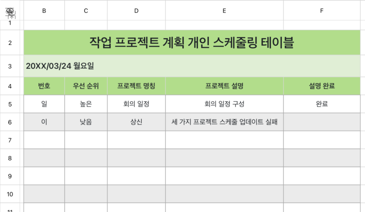 개인 업무 항목 배정표